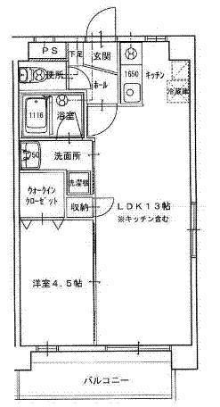 下中野S-1ビル(1LDK/4階)の間取り写真