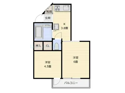 コーポ明(2K/3階)の間取り写真