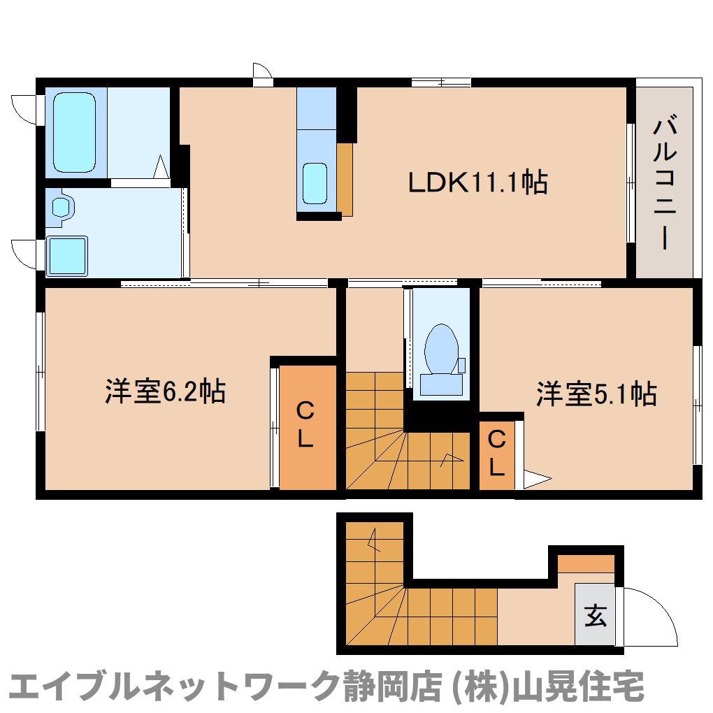 アジャートD棟(2LDK/2階)の間取り写真