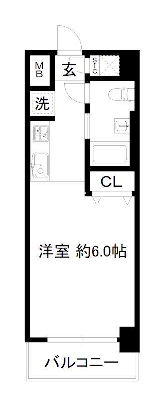 リーガル京都河原町(1K/3階)の間取り写真