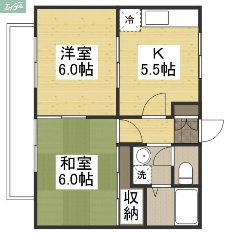 クリスタルブルー(2K/2階)の間取り写真
