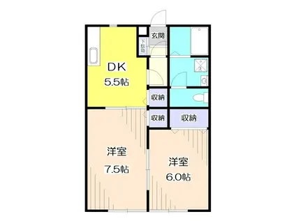 コンフォート柏原(2DK/1階)の間取り写真