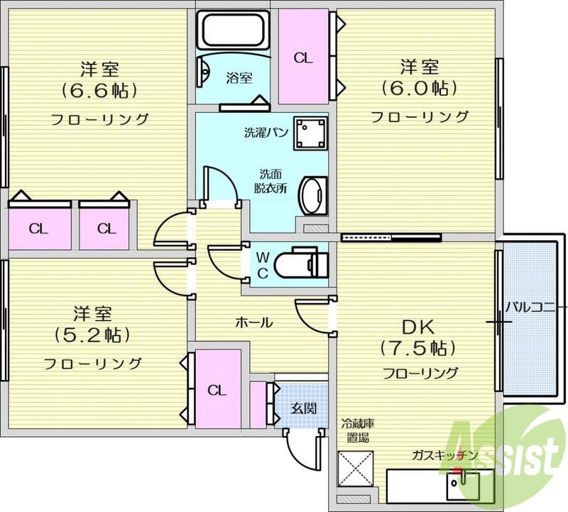 リバーサイドシャトーC(3DK/2階)の間取り写真