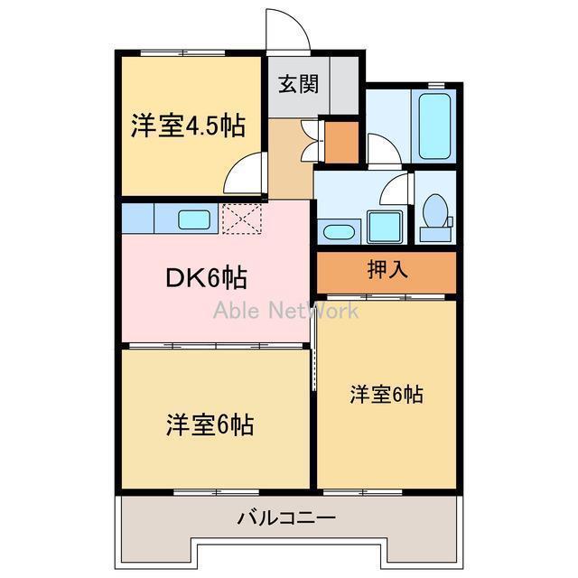 高津レジデンス(3DK/2階)の間取り写真