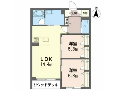 カルムメゾン(2LDK/1階)の間取り写真