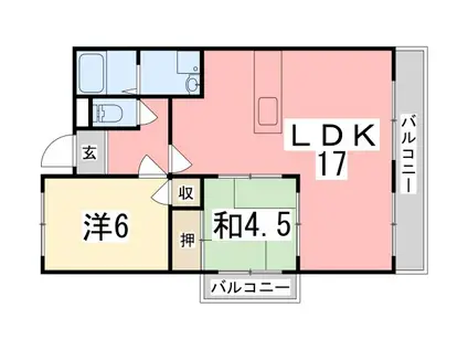 ルークレジデンス姫路II(2LDK/3階)の間取り写真