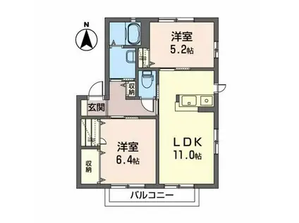 メローハイツB棟(2LDK/2階)の間取り写真