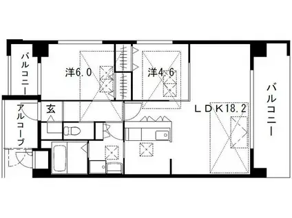 フラワーヒルズ(2LDK/5階)の間取り写真