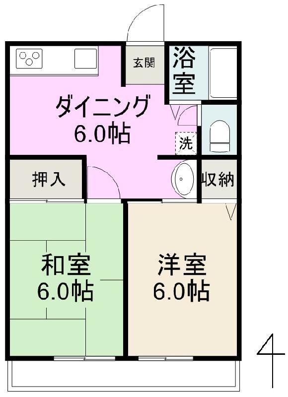 ハーモネート寺井(2DK/2階)の間取り写真