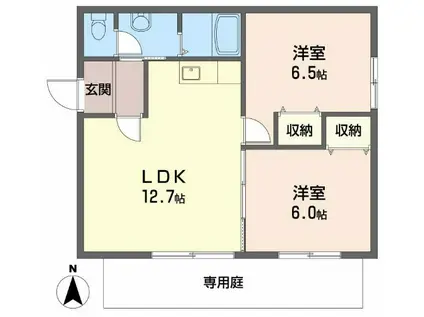 西条ビバリーヒルズII(2LDK/1階)の間取り写真