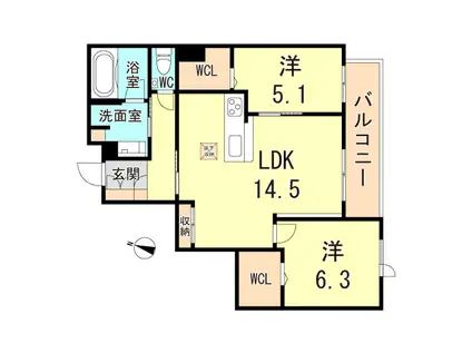 シャーメゾングランデール御影(2LDK/1階)の間取り写真