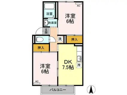 ハートハウスII棟(2DK/2階)の間取り写真