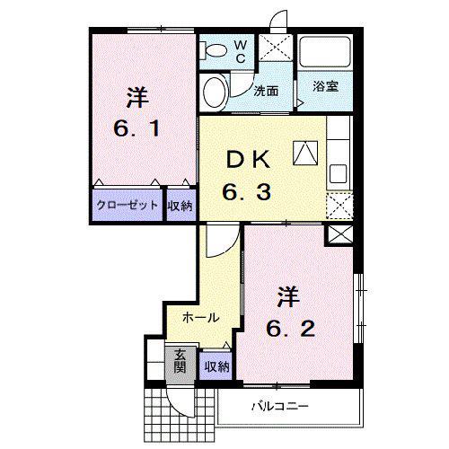 サンヒルズC(2DK/1階)の間取り写真
