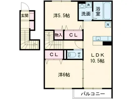 アビタシオン プリュネ II(2LDK/2階)の間取り写真