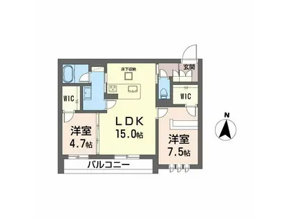 DEUXリジエール(2LDK/1階)の間取り写真