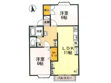 メンバーズタウン パティオス(2LDK/2階)の間取り写真