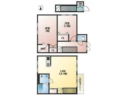 ヴィラ・シンビオーズ三軒茶屋(2LDK/2階)の間取り写真