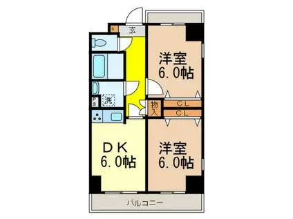カーサデシノセ(2DK/9階)の間取り写真