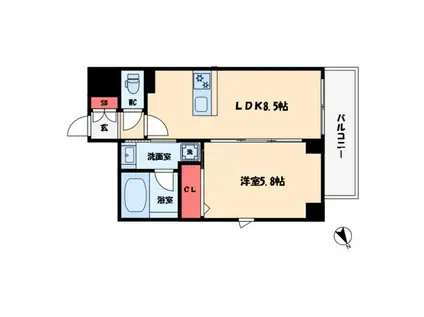 サザンクレストなんば南(1LDK/7階)の間取り写真