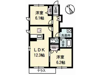 シャーメゾン城西 A棟(2LDK/1階)の間取り写真