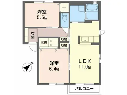 メゾンドソレイユ1番館(2LDK/2階)の間取り写真