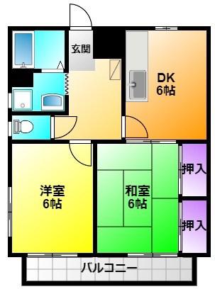 マンション四ツ池(2DK/3階)の間取り写真