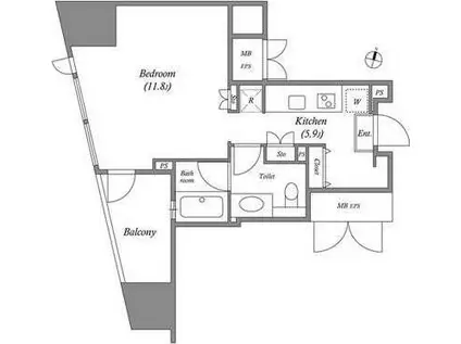 カバナ麻布台(ワンルーム/7階)の間取り写真