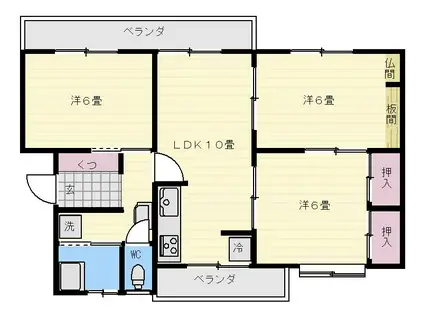 原良団地ハイツ3号棟(3LDK/1階)の間取り写真