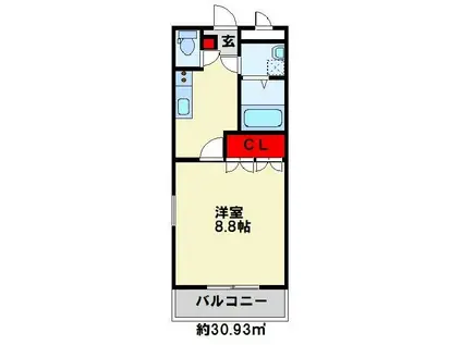 プロニティ行橋C(1K/2階)の間取り写真