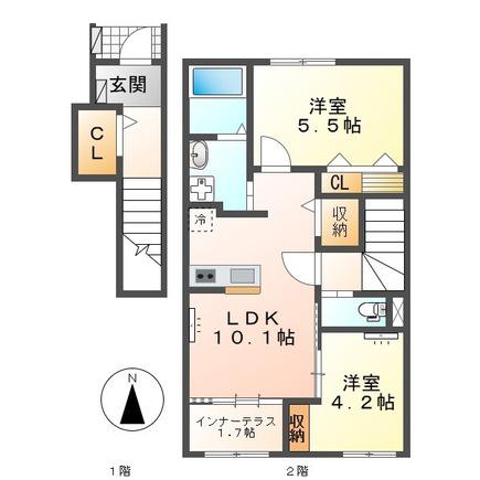 コンフォール青山(2LDK/2階)の間取り写真