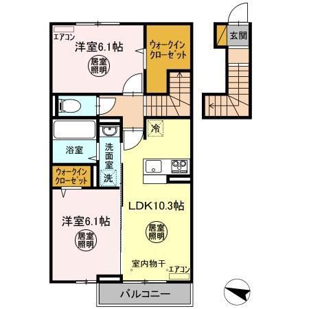 ボヌール A棟(2LDK/2階)の間取り写真
