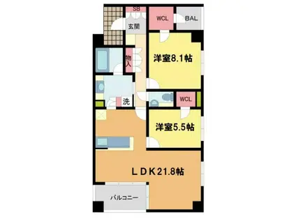 ブリリア夙川(2SLDK/5階)の間取り写真