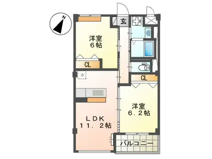 アストリア唐津II(2LDK/2階)の間取り写真