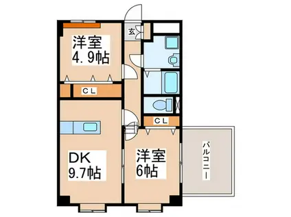 リーズヒルヨコハマ(2DK/7階)の間取り写真