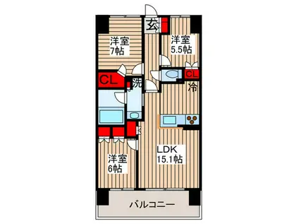 エスティメゾン豊洲レジデンス(3LDK/2階)の間取り写真