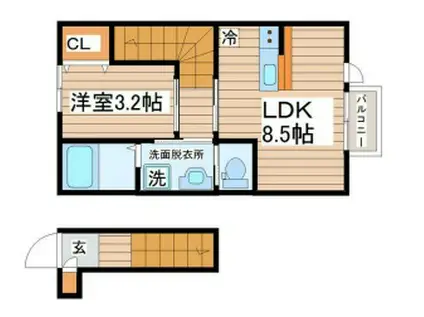 CASA UNO(1LDK/2階)の間取り写真