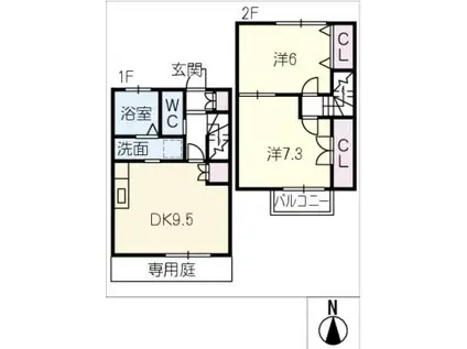 ゆうハウス飛鳥台(2DK/1階)の間取り写真