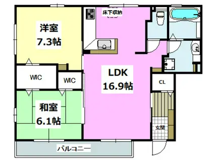 シャトーUMAKAWA(2LDK/1階)の間取り写真