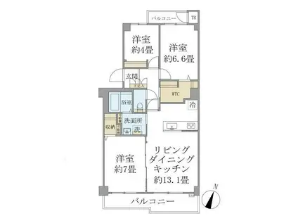 EVERTOW COLORE SENGENDAI(3LDK/2階)の間取り写真
