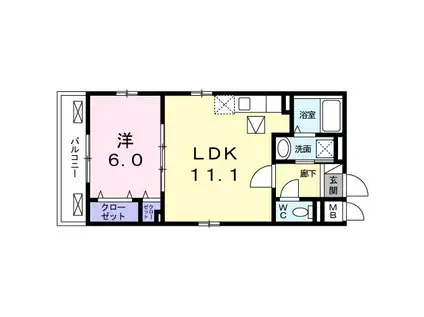グラース シー(1LDK/1階)の間取り写真