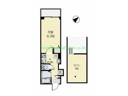 フィオーレ若林(1K/2階)の間取り写真