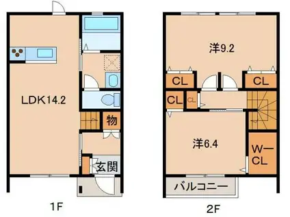 LA FERIO下井坂(2LDK/1階)の間取り写真