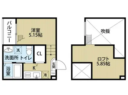 ガンマ大野木(1K/2階)の間取り写真