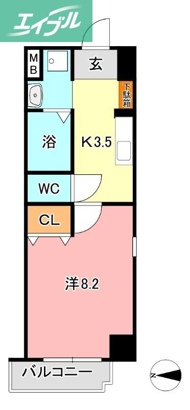 アルバ鹿田(1K/8階)の間取り写真