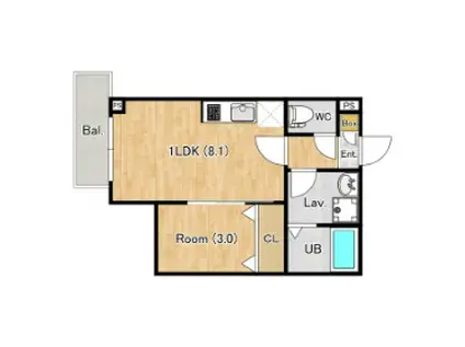 ジーメゾン八王子大和田(1LDK/3階)の間取り写真