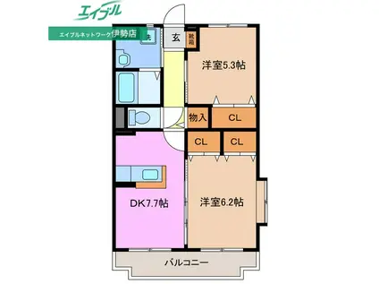 グレイスコート(2DK/3階)の間取り写真