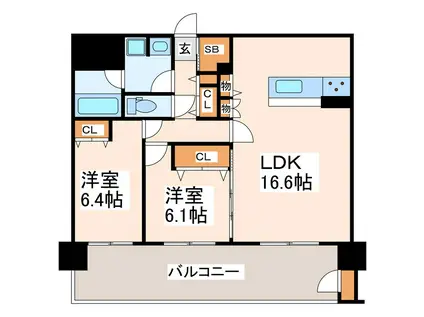 ニューガイア水前寺NO.54(2LDK/5階)の間取り写真