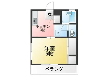 ローズヒル城山(1K/2階)の間取り写真