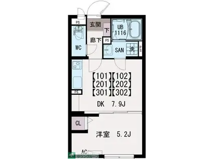 イクシオ入谷(1DK/1階)の間取り写真