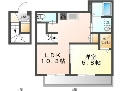 メゾン・ド・武蔵野西(1LDK/2階)の間取り写真